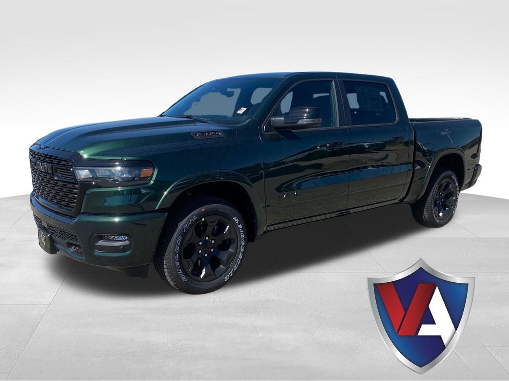 2026 RAM Ram 1500 RAM 1500 BIG HORN CREW CAB 4X4 5'7' BOX in Serrano-Green Metallic Exterior Paint — front three-quarter view