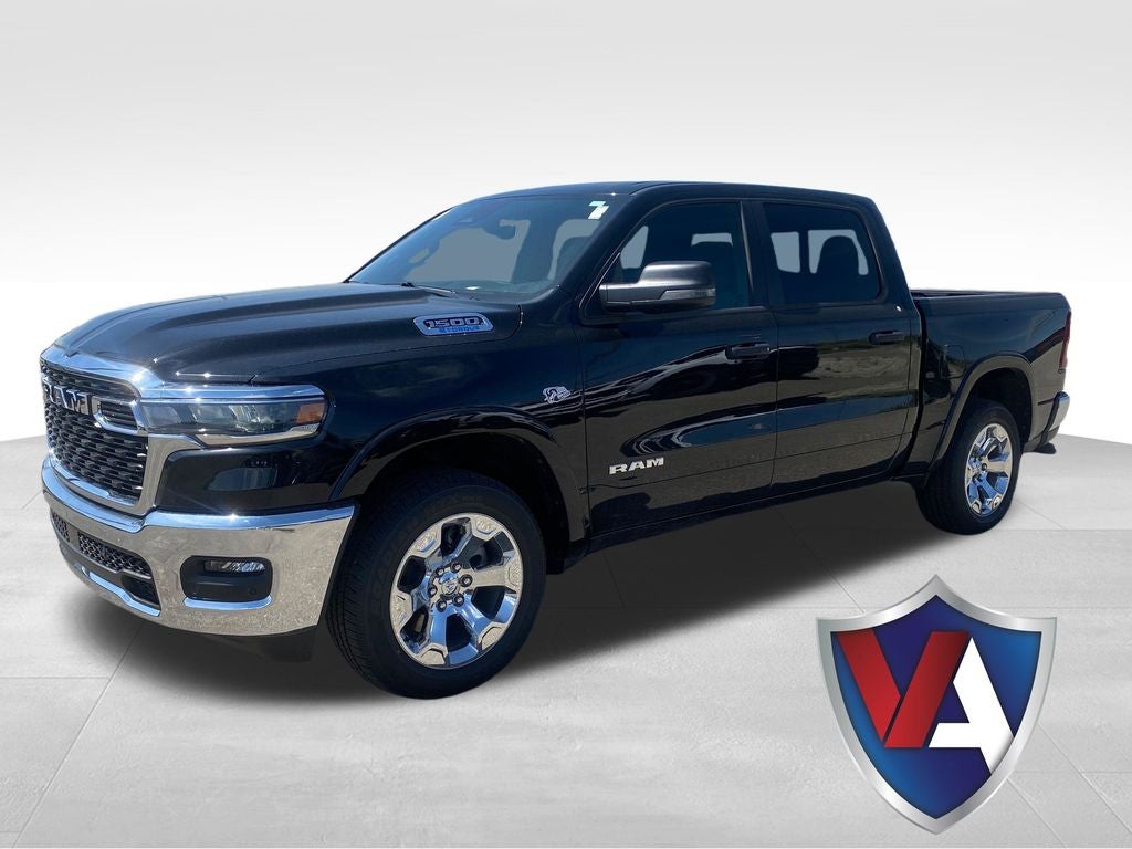 2026 RAM Ram 1500 RAM 1500 BIG HORN CREW CAB 4X4 5'7' BOX in Diamond Black Crystal Pearl-Coat Exterior Paint — front three-quarter view