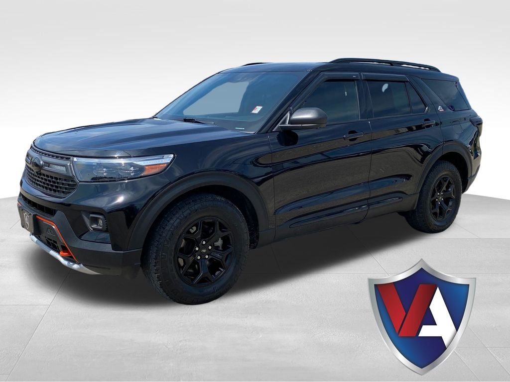 2022 Ford Explorer Timberline in Agate Black Metallic — front three-quarter view